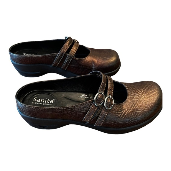 Sanita Danish Design Metallic Bronze Leather Mary Jane Clog Shoes sz 39/US 7.5-8 - Picture 1 of 13